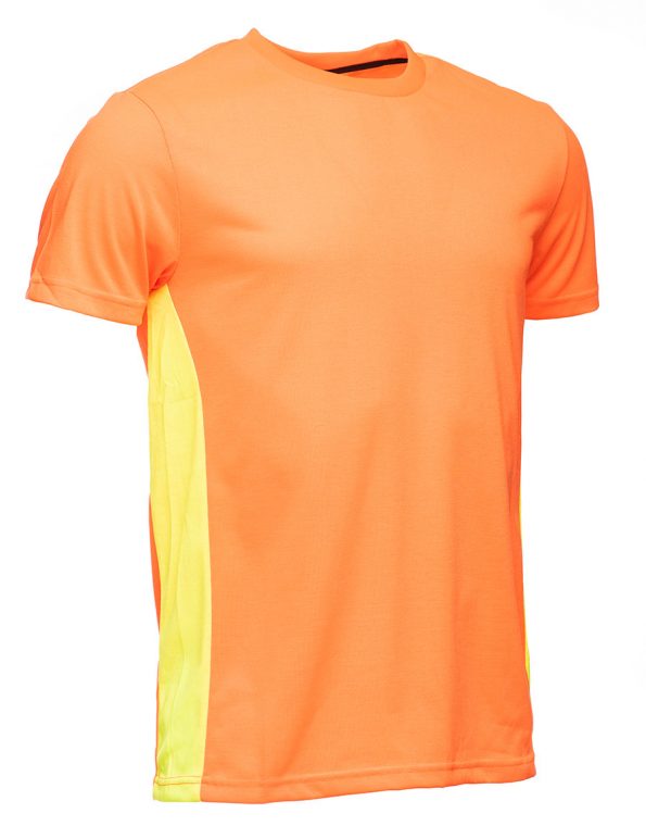 T Shirts - High Vis Orange with High Vis Yellow Insert Workwear Front View