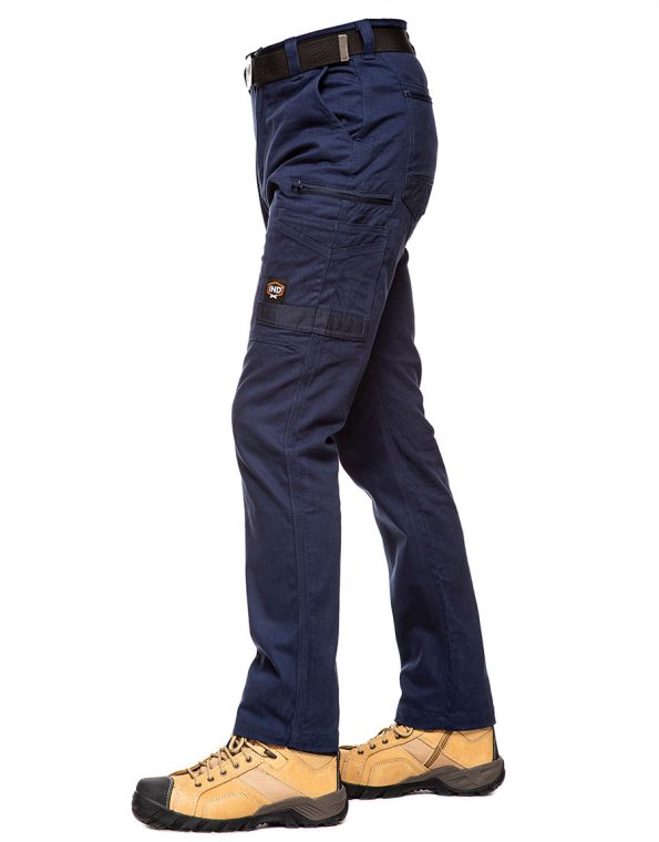 Straight Leg Blue Trousers Workwear Side View Forward